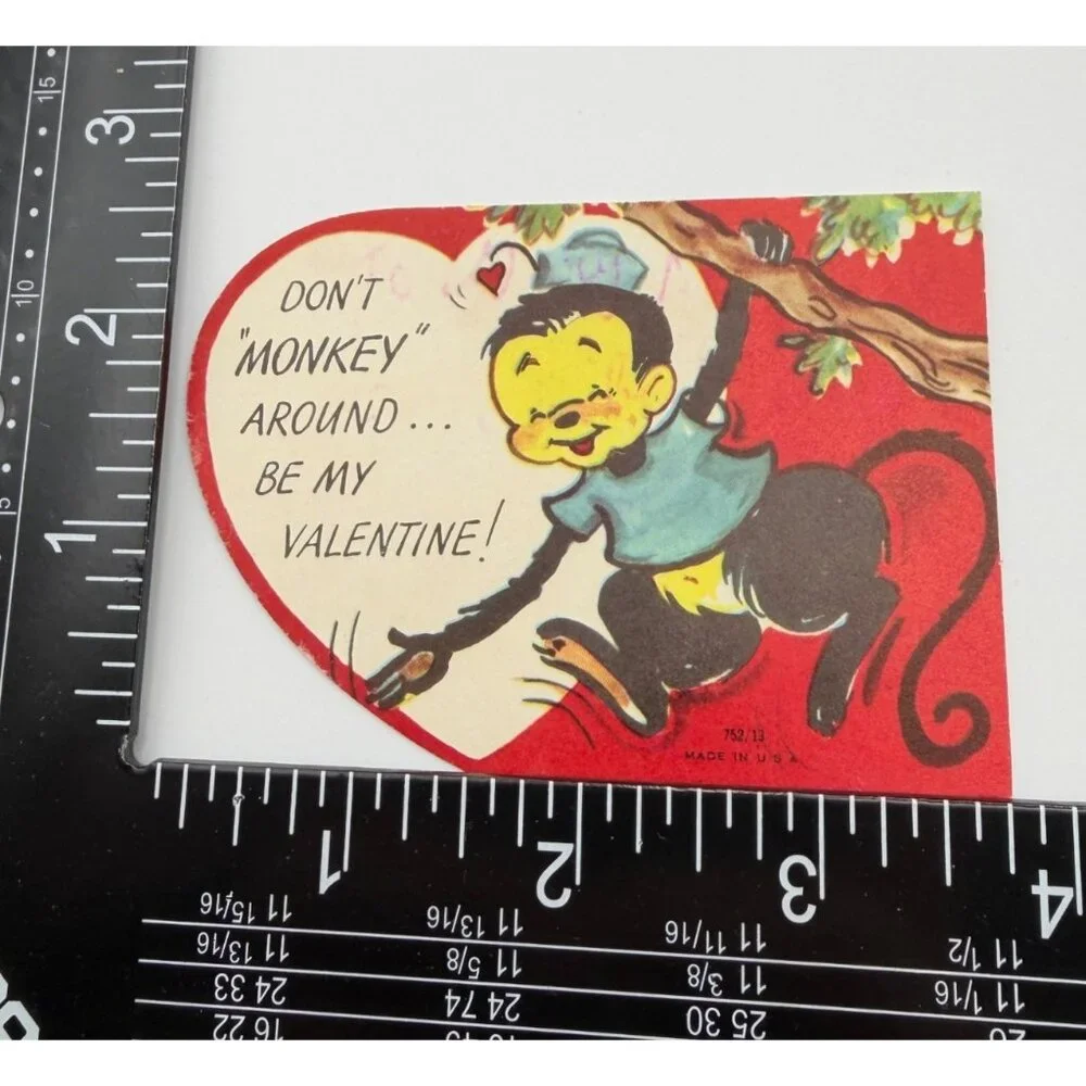 Vintage Greeting Card Valentines Day 1950s Monkey in Tree Anthropomorphic